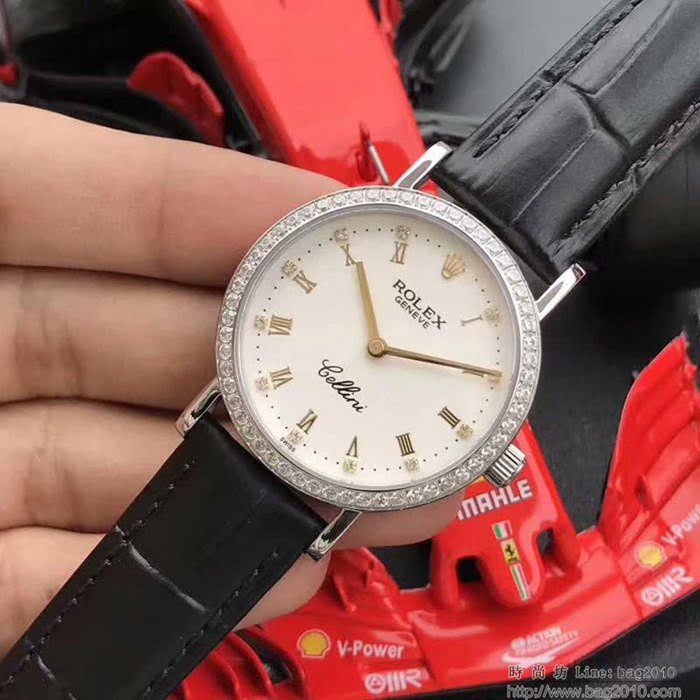 ROLEX勞力士 切利尼女款 全自動機械 藍寶仿刮鏡面 小牛皮錶帶 深度防水 女士腕表  wssb4214